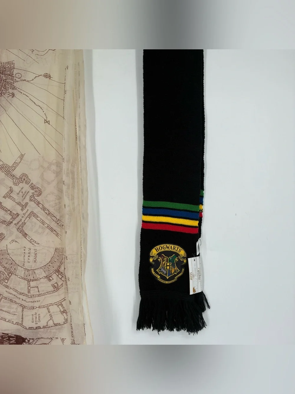 Lot Of 2 Harry Potter Marauders Map Lightweight Scarf Gryffindor Hogwarts Fringe